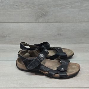 Taos Women Eden 2 Leather Hook&loop Black Sandals Slide Shoes Sz 40/9